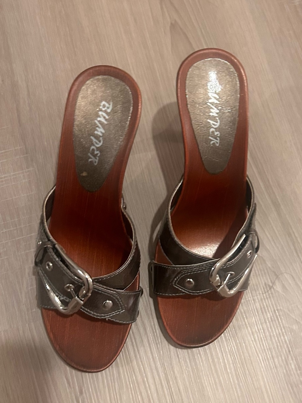 Emerald Silver Buckle Slide Heels